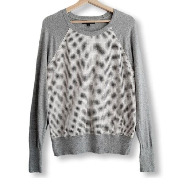 BANANA REPUBLIC Color-Block Mixed Media Crewneck Fine Knit Sweater Top Sz M - Picture 2 of 11